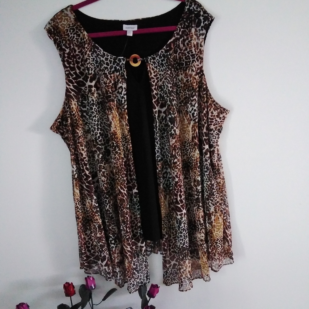 Avenue Leopard Sheer Cover/BLK Inner Top SZ; 22/24